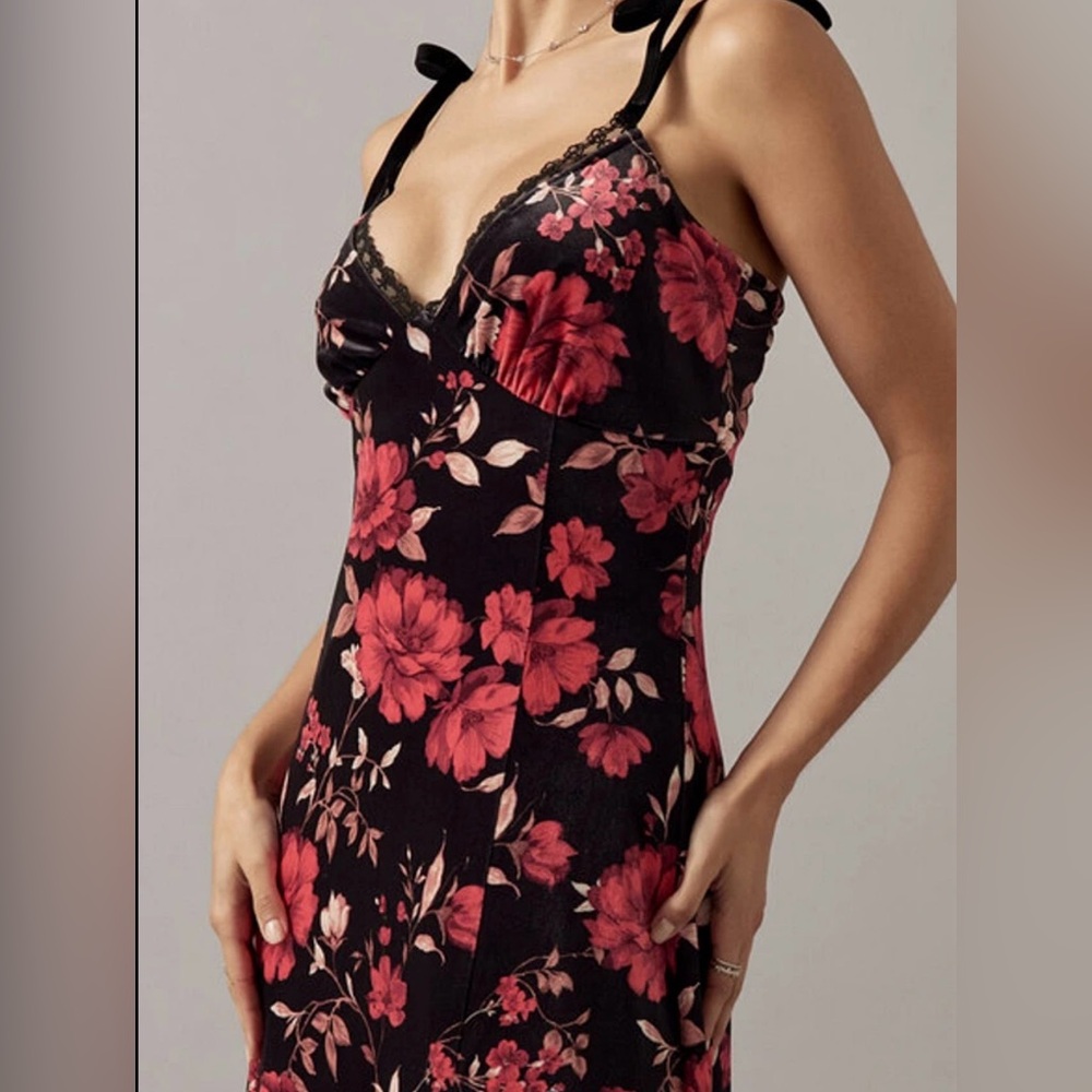Francesca's Collections Black and Pink Floral Maxi Dress